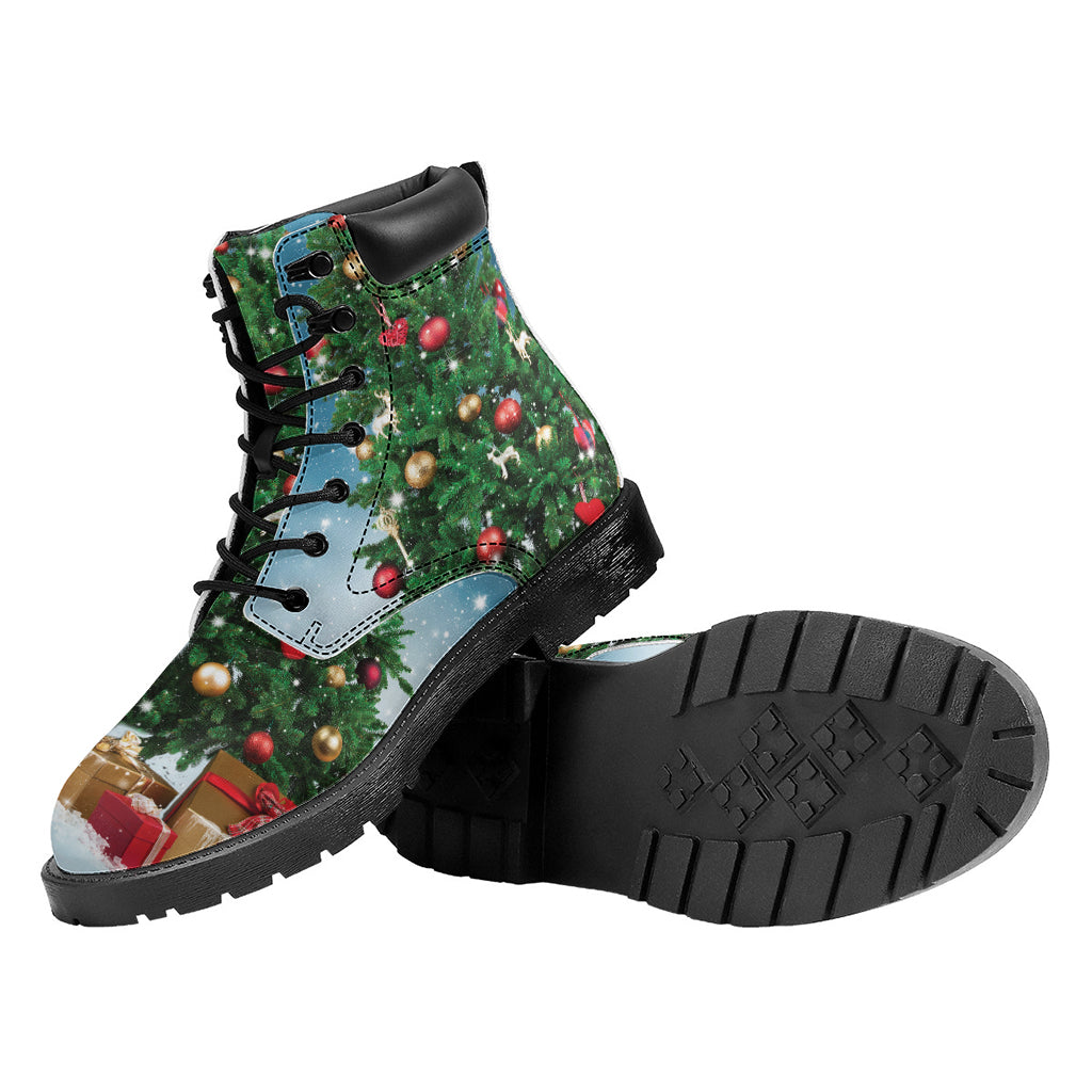 Christmas Tree And Snow Print Work Boots