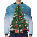 Christmas Tree And Snow Print Zip Sleeve Bomber Jacket