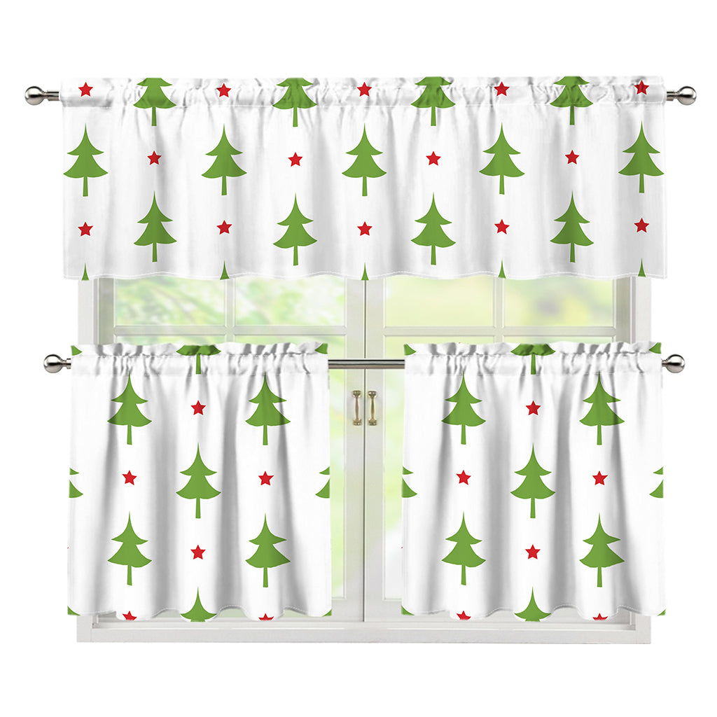 Christmas Tree And Star Pattern Print 3 Piece Kitchen Curtains