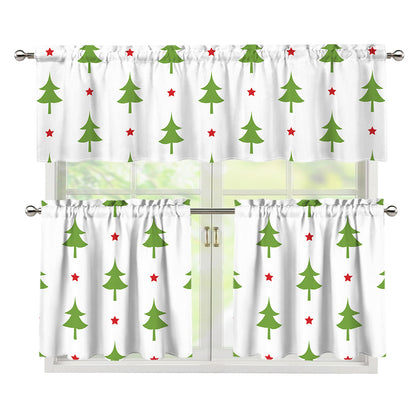Christmas Tree And Star Pattern Print 3 Piece Kitchen Curtains