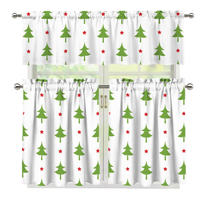 Christmas Tree And Star Pattern Print 3 Piece Kitchen Curtains
