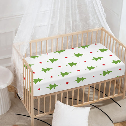 Christmas Tree And Star Pattern Print Baby Crib Sheet