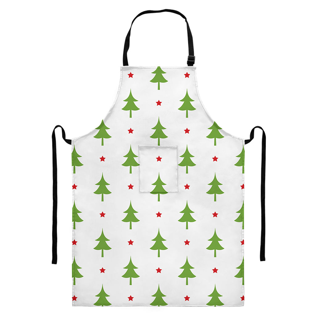 Christmas Tree And Star Pattern Print Bib Apron With Pocket