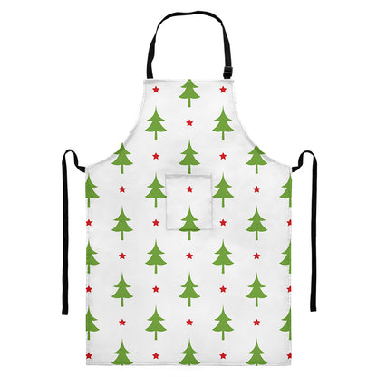 Christmas Tree And Star Pattern Print Bib Apron With Pocket