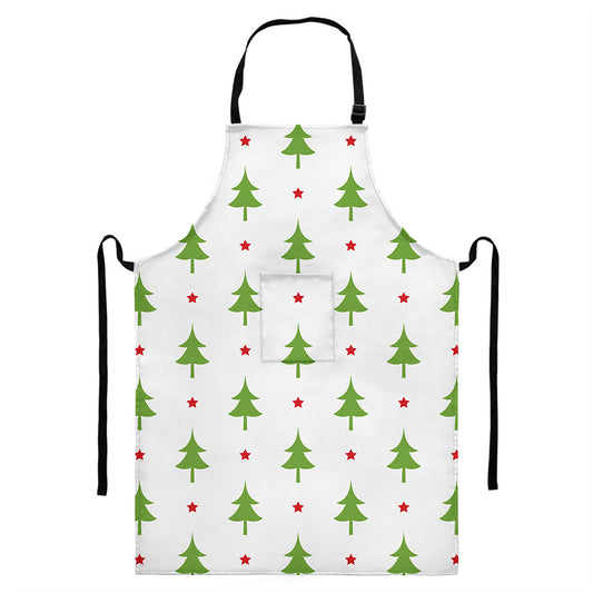 Christmas Tree And Star Pattern Print Bib Apron With Pocket