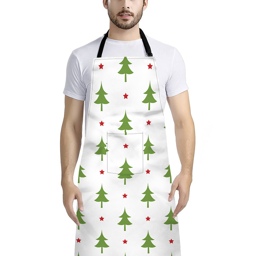 Christmas Tree And Star Pattern Print Bib Apron With Pocket