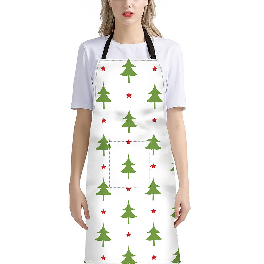 Christmas Tree And Star Pattern Print Bib Apron With Pocket
