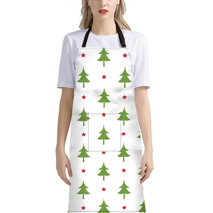 Christmas Tree And Star Pattern Print Bib Apron With Pocket