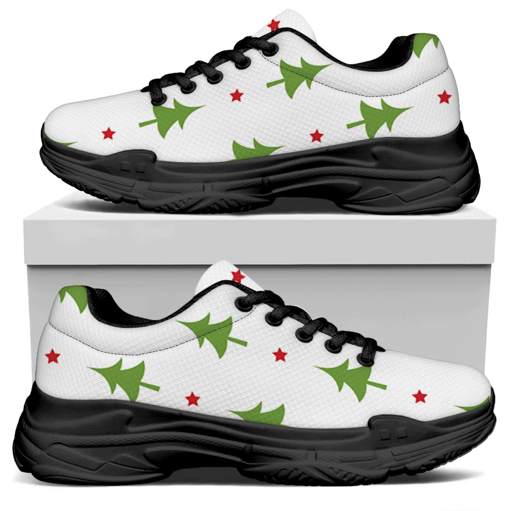 Christmas Tree And Star Pattern Print Black Chunky Shoes