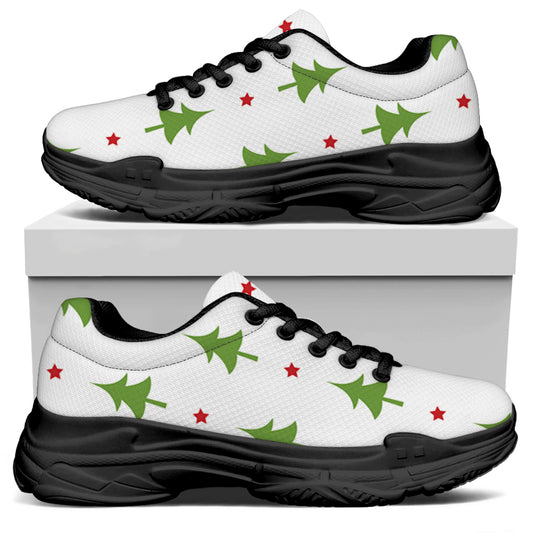 Christmas Tree And Star Pattern Print Black Chunky Shoes
