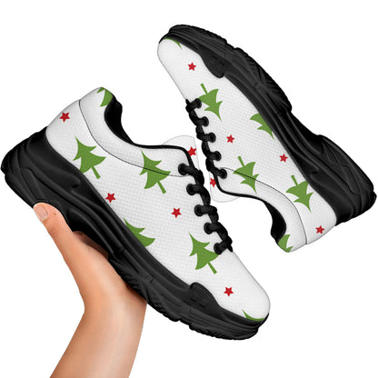Christmas Tree And Star Pattern Print Black Chunky Shoes