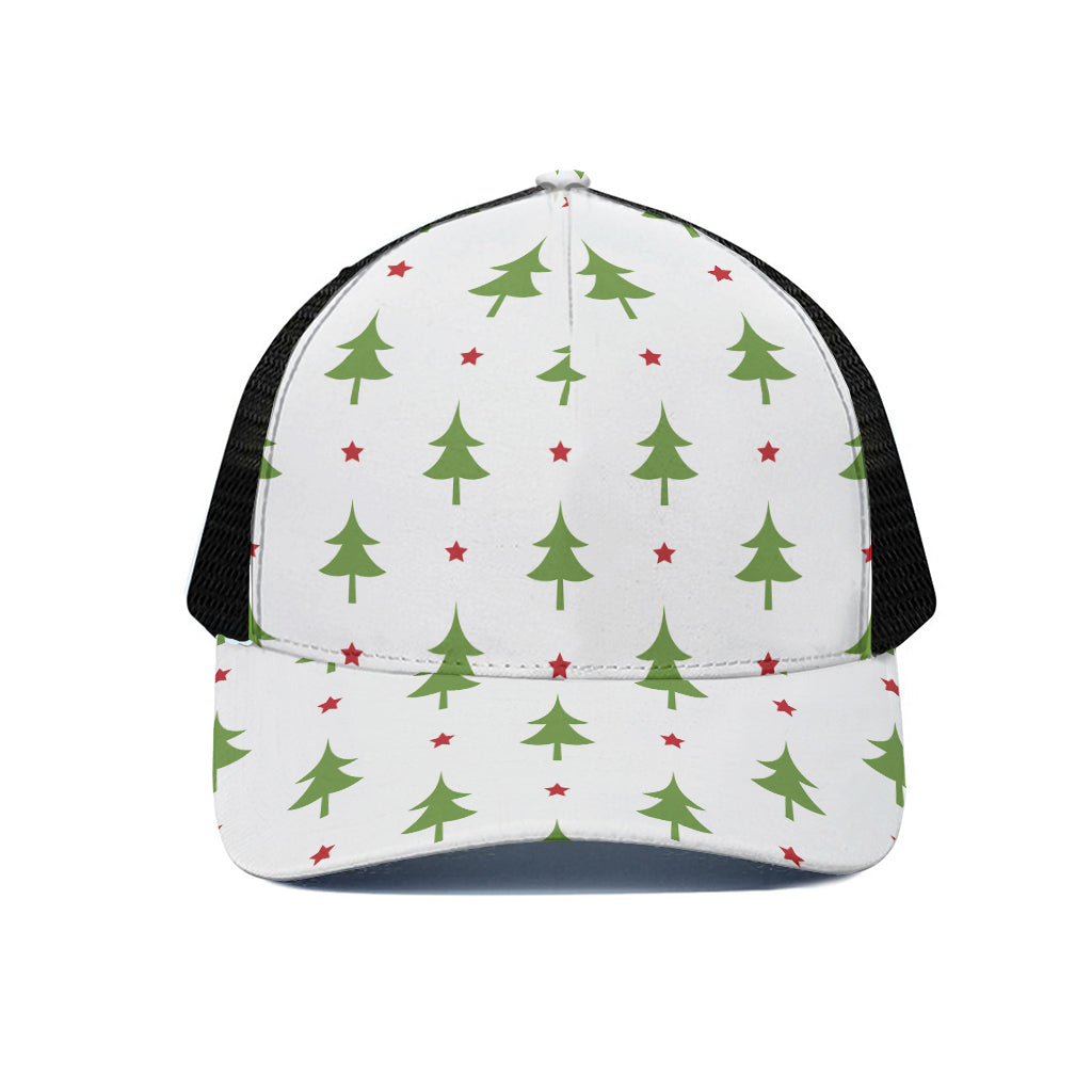 Christmas Tree And Star Pattern Print Black Mesh Trucker Cap