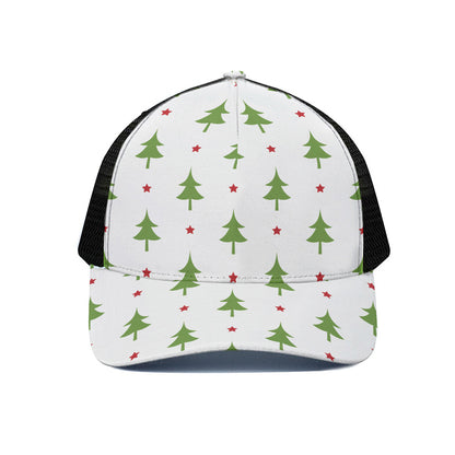 Christmas Tree And Star Pattern Print Black Mesh Trucker Cap