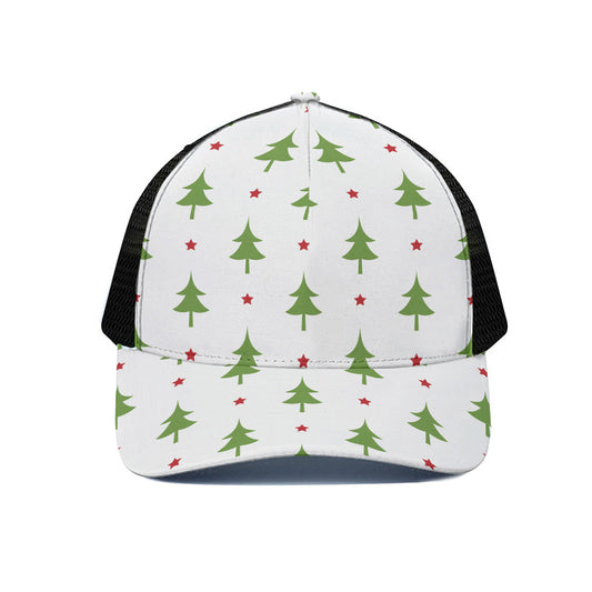 Christmas Tree And Star Pattern Print Black Mesh Trucker Cap