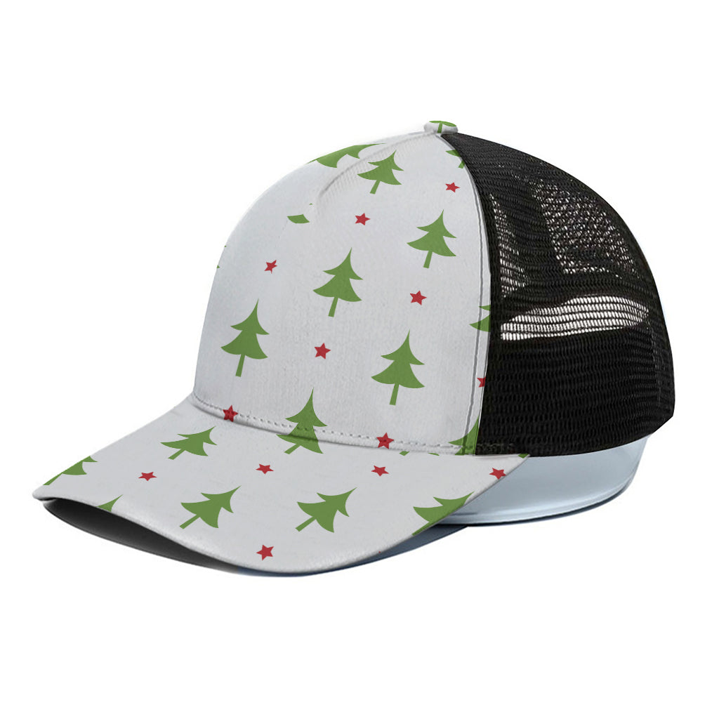 Christmas Tree And Star Pattern Print Black Mesh Trucker Cap