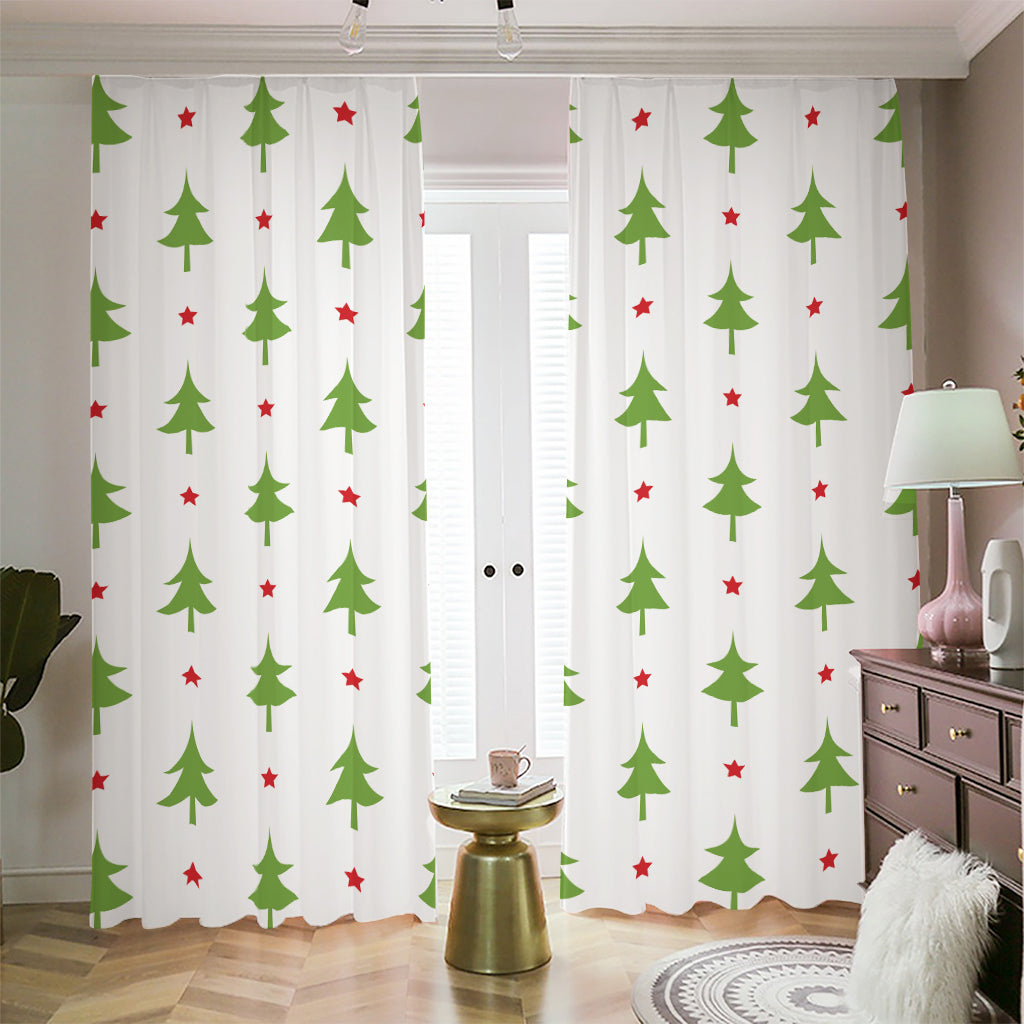 Christmas Tree And Star Pattern Print Blackout Pencil Pleat Curtains