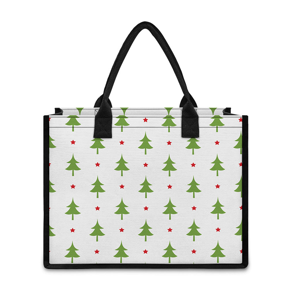 Christmas Tree And Star Pattern Print Canvas Tote Bag