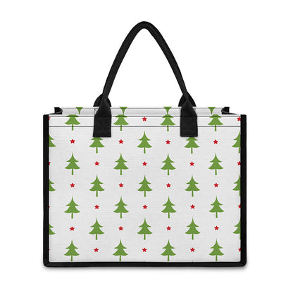 Christmas Tree And Star Pattern Print Canvas Tote Bag