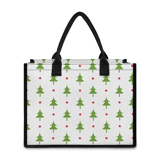 Christmas Tree And Star Pattern Print Canvas Tote Bag
