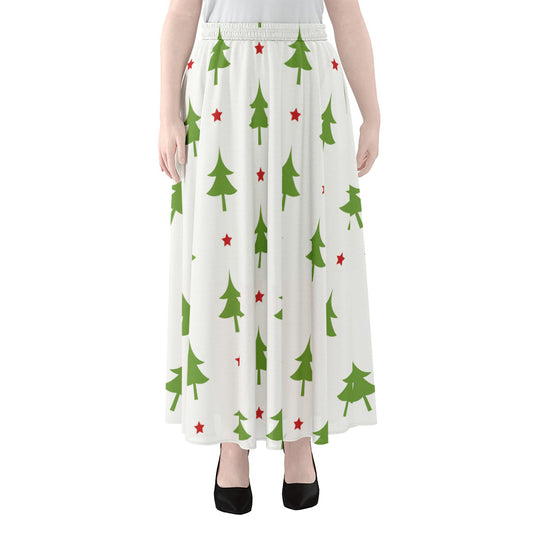 Christmas Tree And Star Pattern Print Chiffon Maxi Skirt