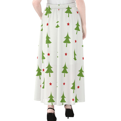 Christmas Tree And Star Pattern Print Chiffon Maxi Skirt