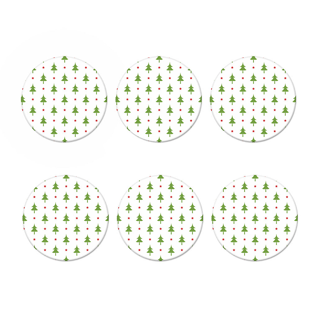 Christmas Tree And Star Pattern Print Coaster Set