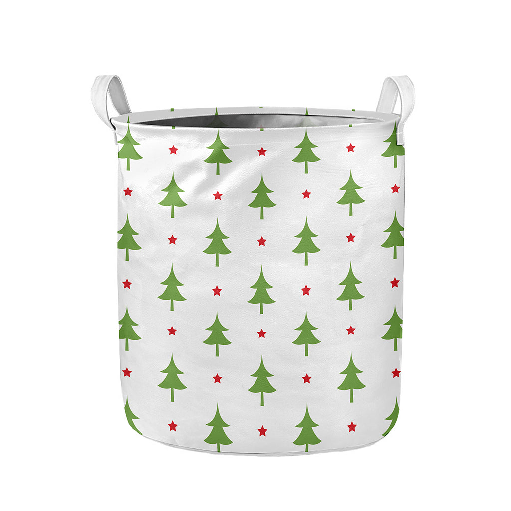 Christmas Tree And Star Pattern Print Collapsible Laundry Basket