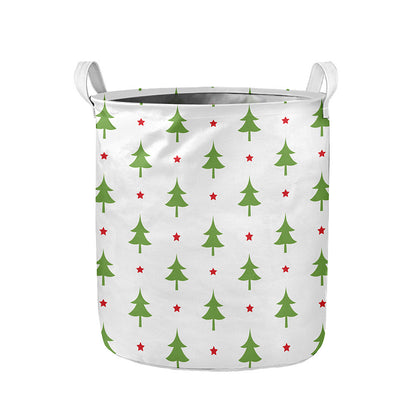 Christmas Tree And Star Pattern Print Collapsible Laundry Basket