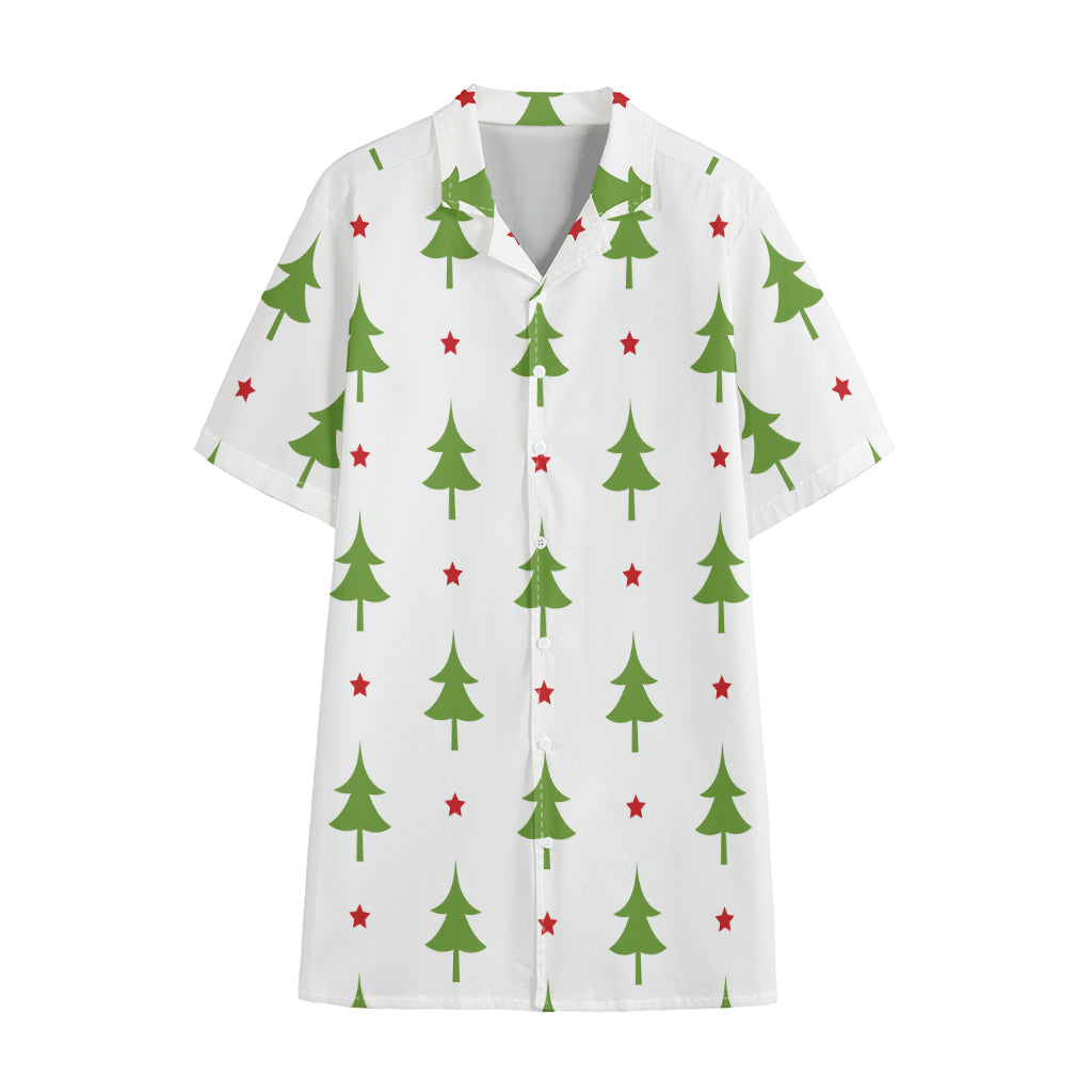 Christmas Tree And Star Pattern Print Cotton Hawaiian Shirt