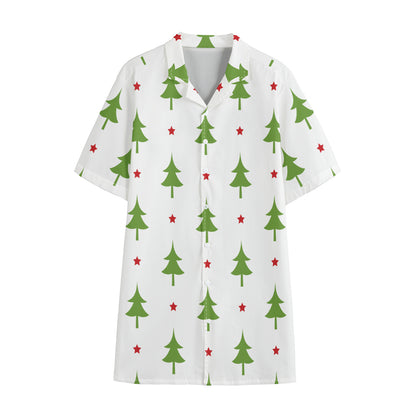 Christmas Tree And Star Pattern Print Cotton Hawaiian Shirt