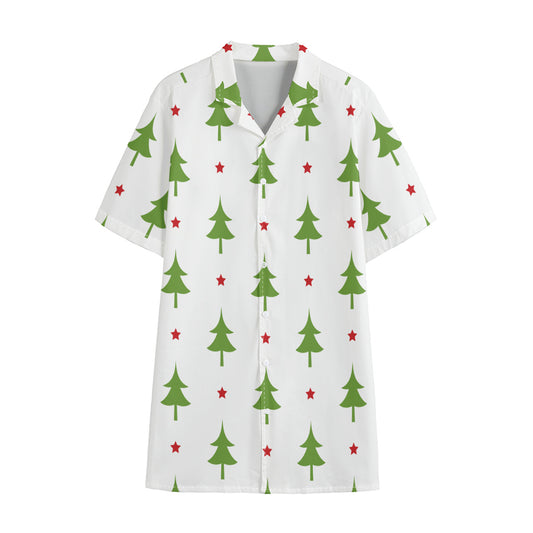 Christmas Tree And Star Pattern Print Cotton Hawaiian Shirt
