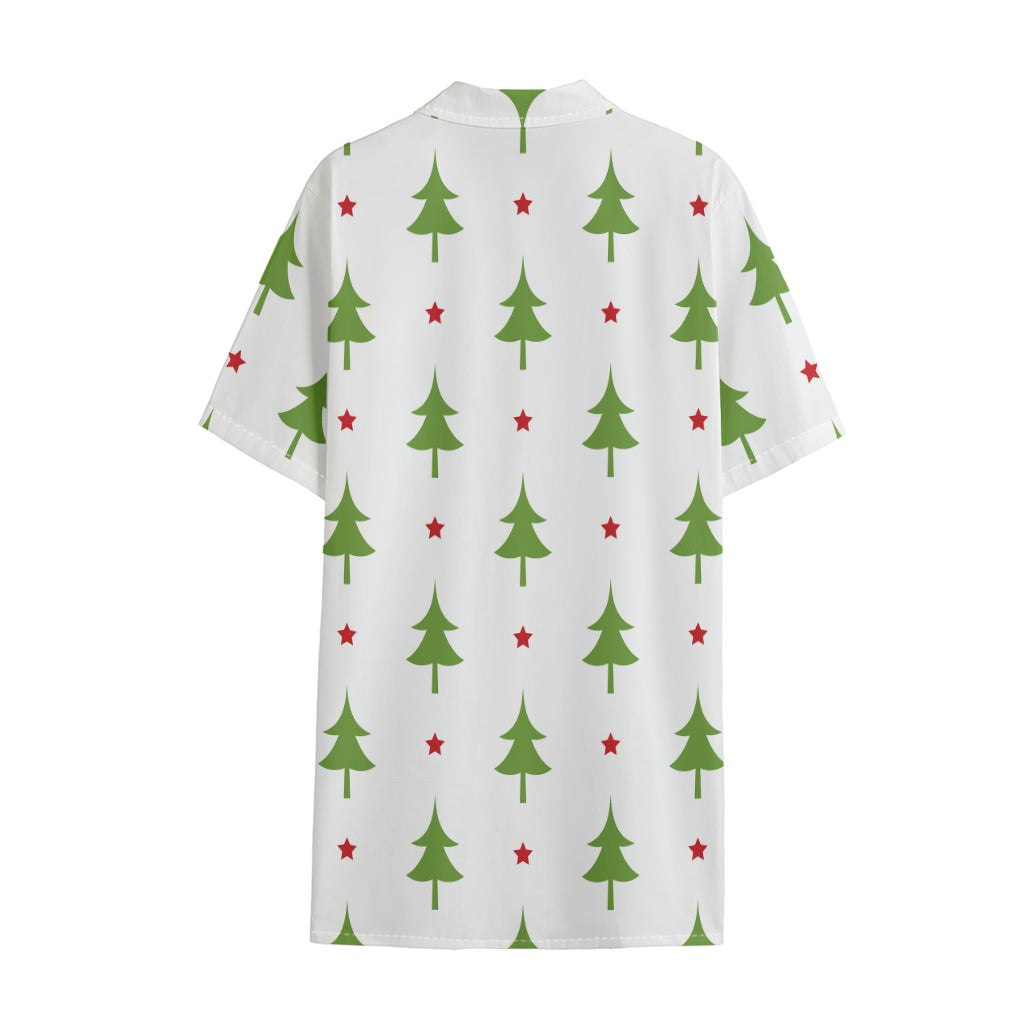 Christmas Tree And Star Pattern Print Cotton Hawaiian Shirt