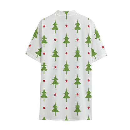 Christmas Tree And Star Pattern Print Cotton Hawaiian Shirt