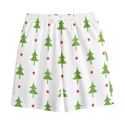 Christmas Tree And Star Pattern Print Cotton Shorts