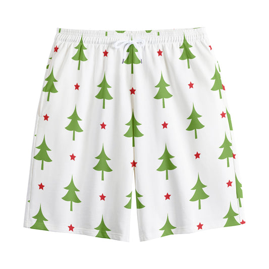 Christmas Tree And Star Pattern Print Cotton Shorts
