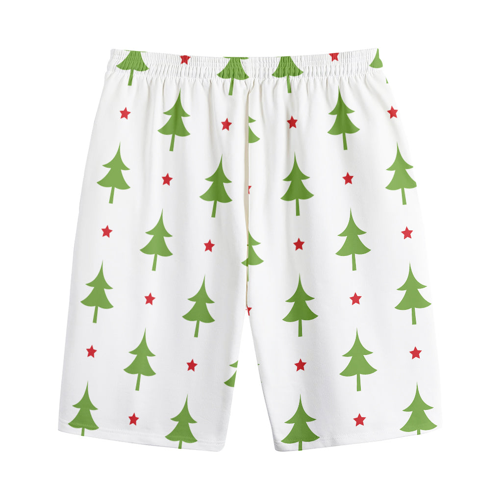 Christmas Tree And Star Pattern Print Cotton Shorts