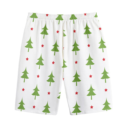 Christmas Tree And Star Pattern Print Cotton Shorts