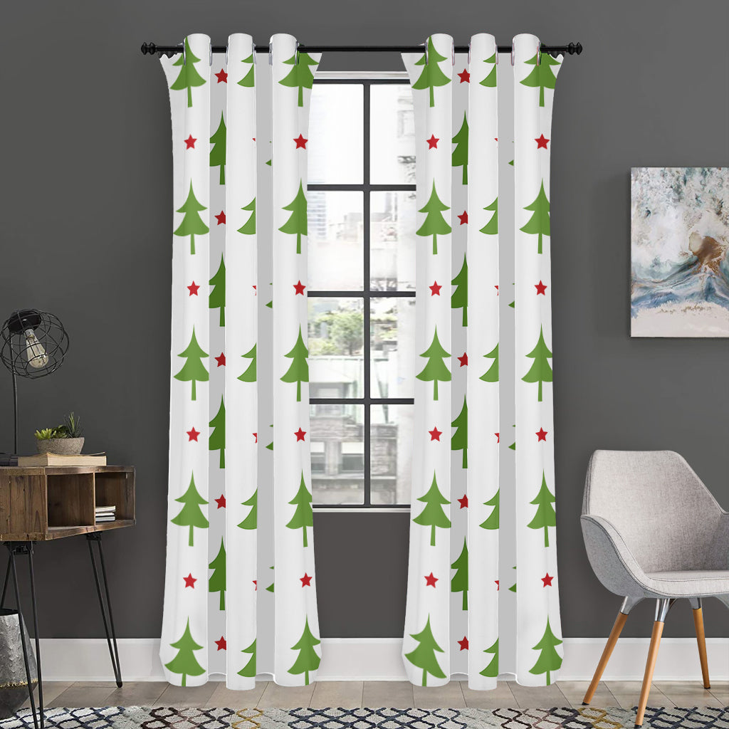 Christmas Tree And Star Pattern Print Curtain
