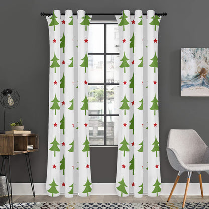 Christmas Tree And Star Pattern Print Curtain