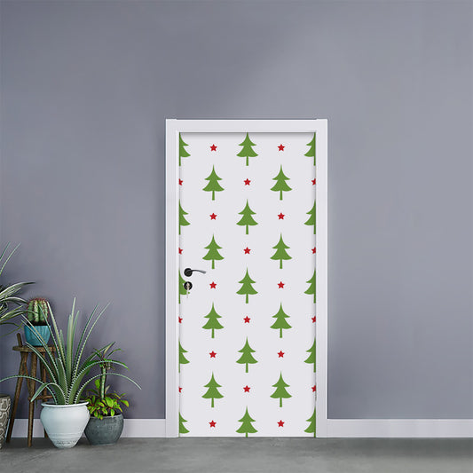 Christmas Tree And Star Pattern Print Door Sticker