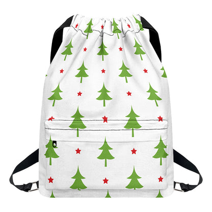 Christmas Tree And Star Pattern Print Drawstring Backpack