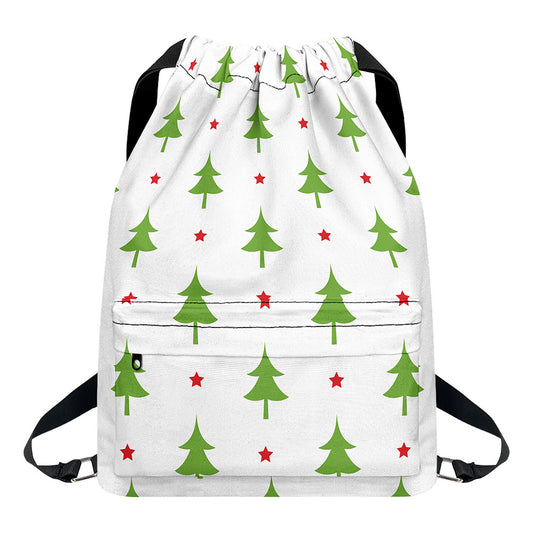 Christmas Tree And Star Pattern Print Drawstring Backpack