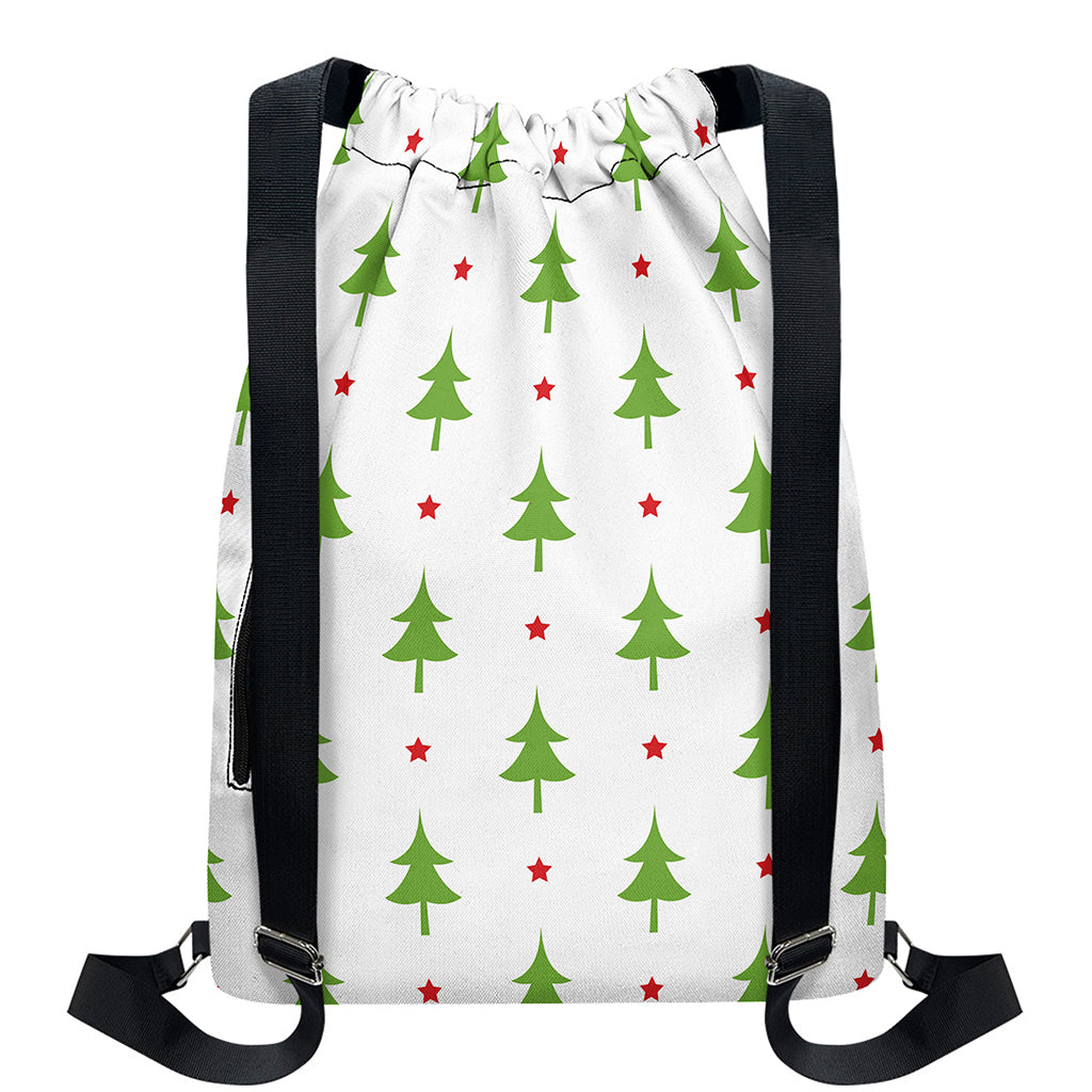 Christmas Tree And Star Pattern Print Drawstring Backpack