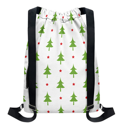 Christmas Tree And Star Pattern Print Drawstring Backpack