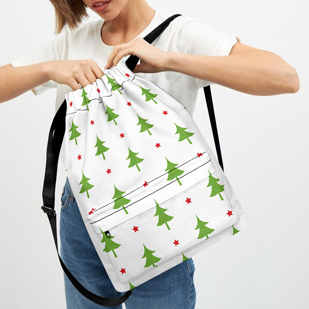 Christmas Tree And Star Pattern Print Drawstring Backpack