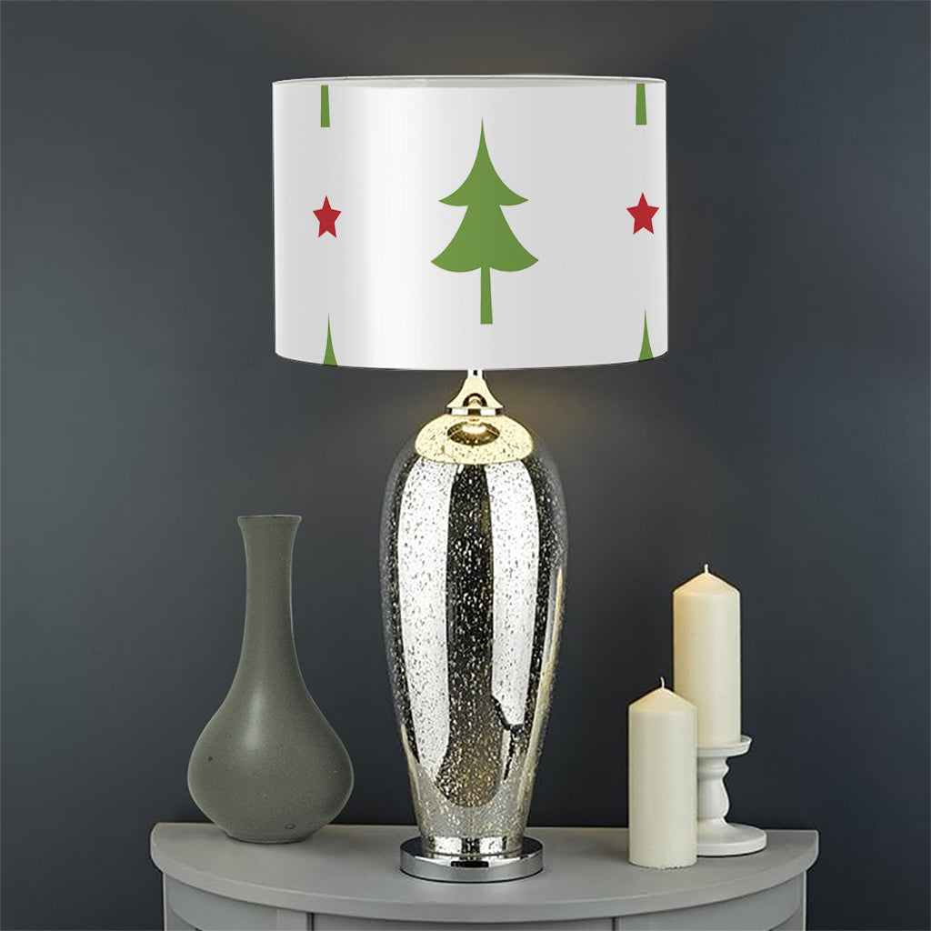 Christmas Tree And Star Pattern Print Drum Lamp Shade
