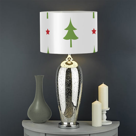 Christmas Tree And Star Pattern Print Drum Lamp Shade