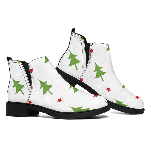 Christmas Tree And Star Pattern Print Flat Ankle Boots