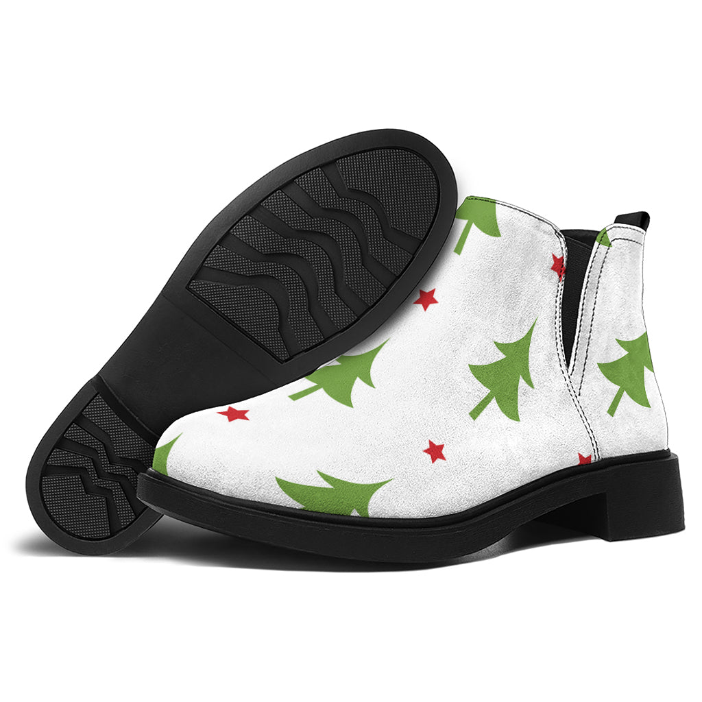 Christmas Tree And Star Pattern Print Flat Ankle Boots