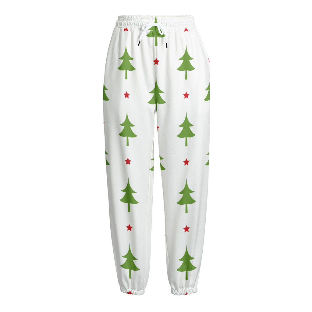 Christmas Tree And Star Pattern Print Fleece Lined Knit Pants